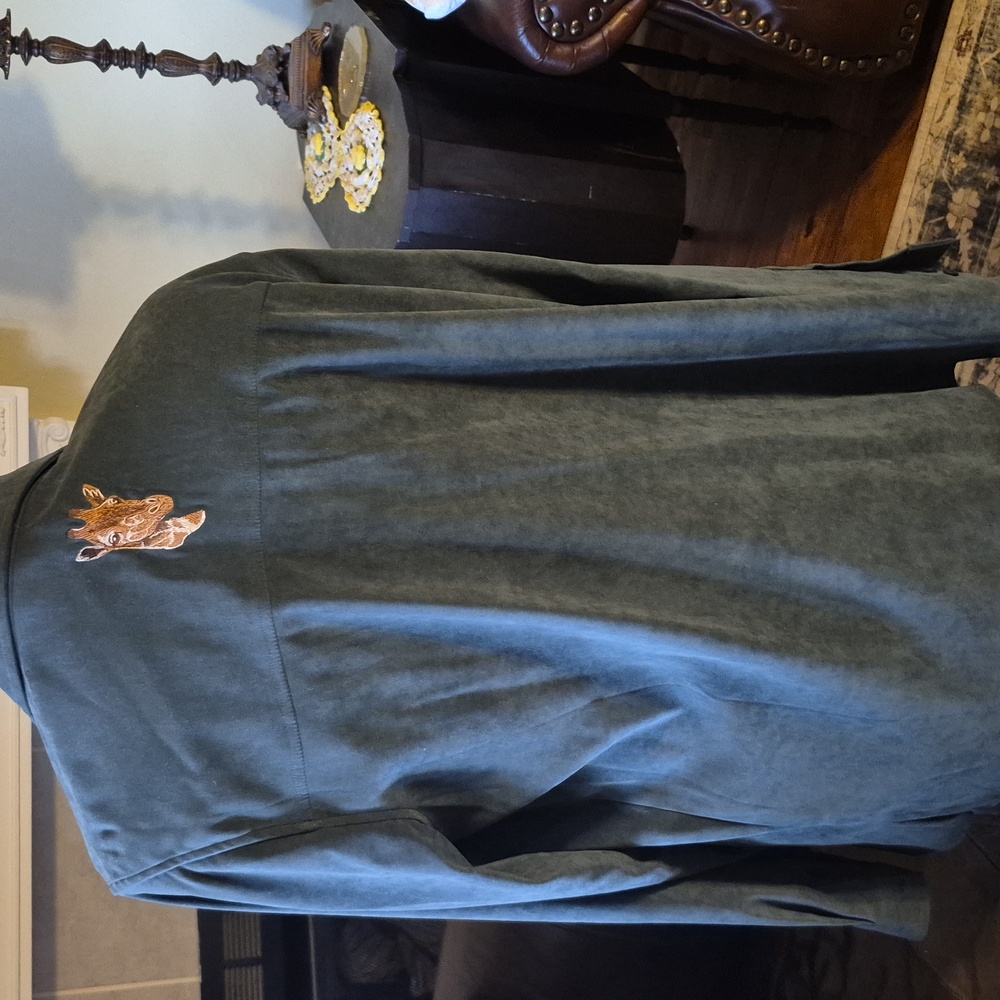 Quacker Factory Vintage Green Faux Suede Embroidered Giraffe Motif.(#1824) Sz.L. - Picture 4 of 15